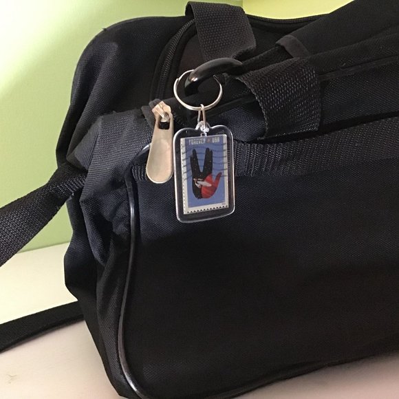 Kayak Keychain - Upcycled Recycled Postage Stamp Key Chain - Picture 7 of 9